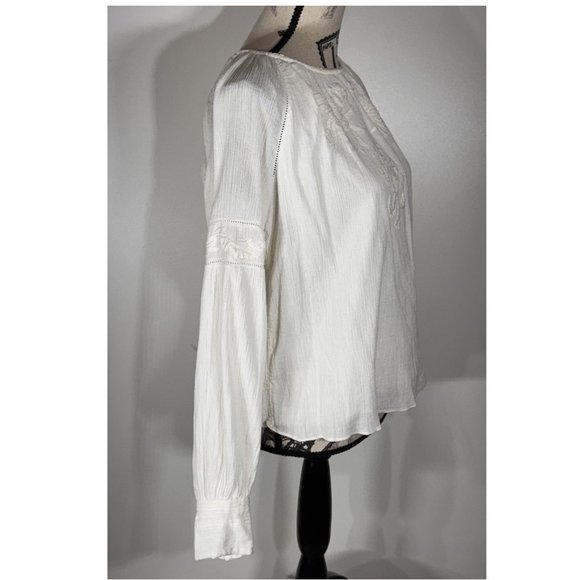 JOIE Mitney Embroidered Peasant Blouse Lined Damask Floral White Cotton Size S - Picture 5 of 6